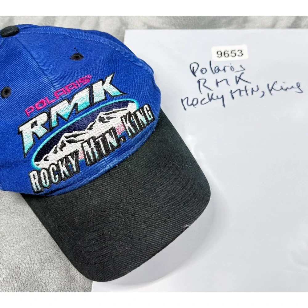 Polaris RMK Rocky Mtn King Snapback Hat Blue Black Snowmobile Cap